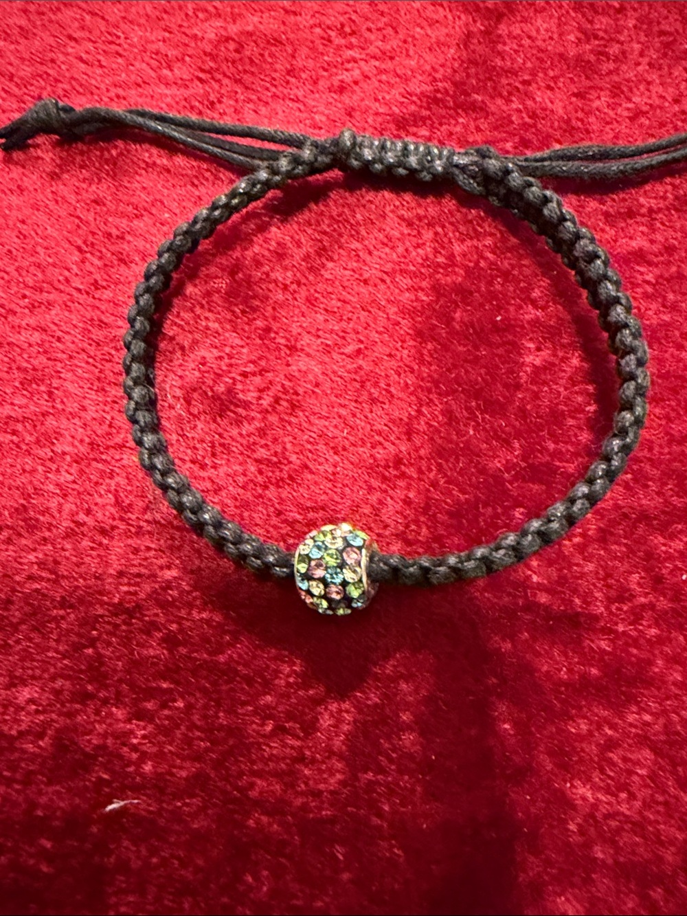 Black Braided Cord Bracelet with Multicolor Pave Bead new never worn
